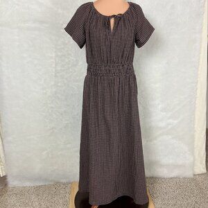 Pact Brown Black Organic Cotton Coastal Double Gauze Midi Dress L